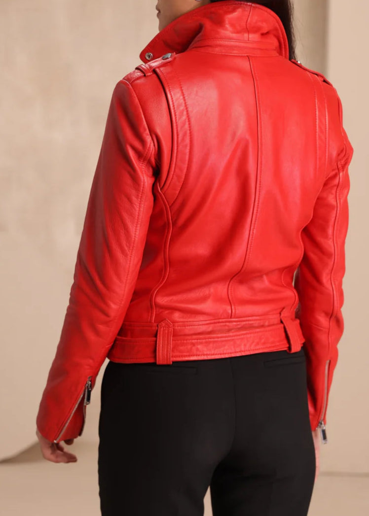 Red leather biker jacket