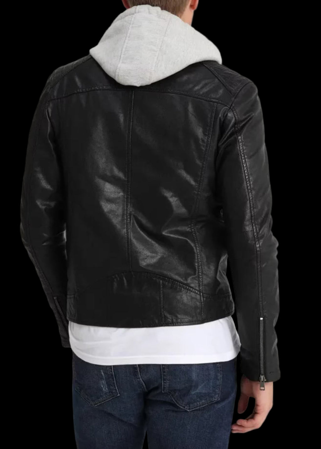 Cafe Racer Leather Jacket with Removable Hood