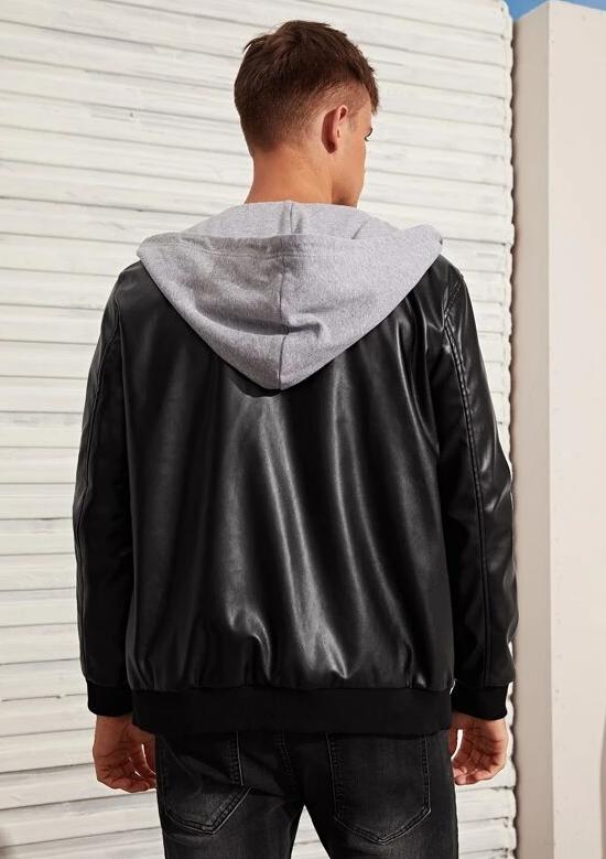 Hooded Black Leather Jacket