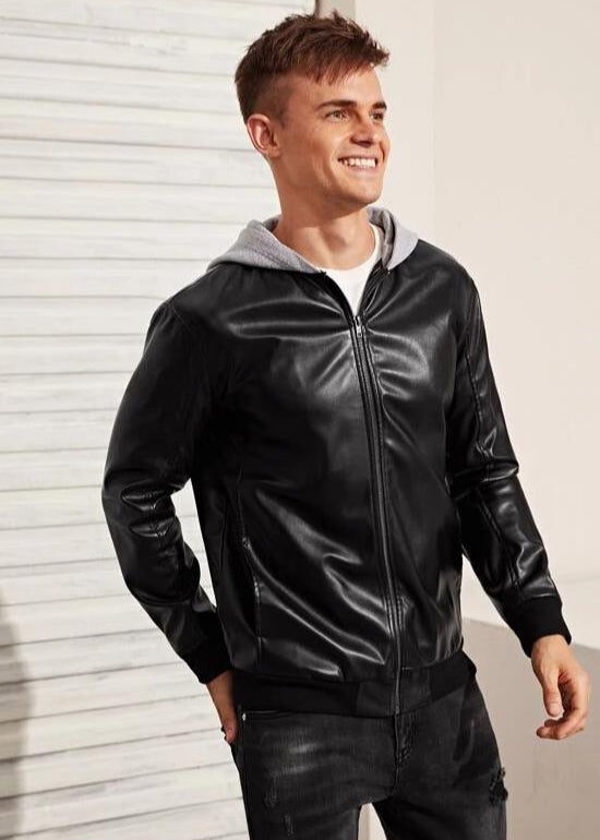 Hooded Black Leather Jacket