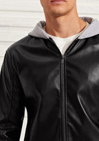 Hooded Black Leather Jacket