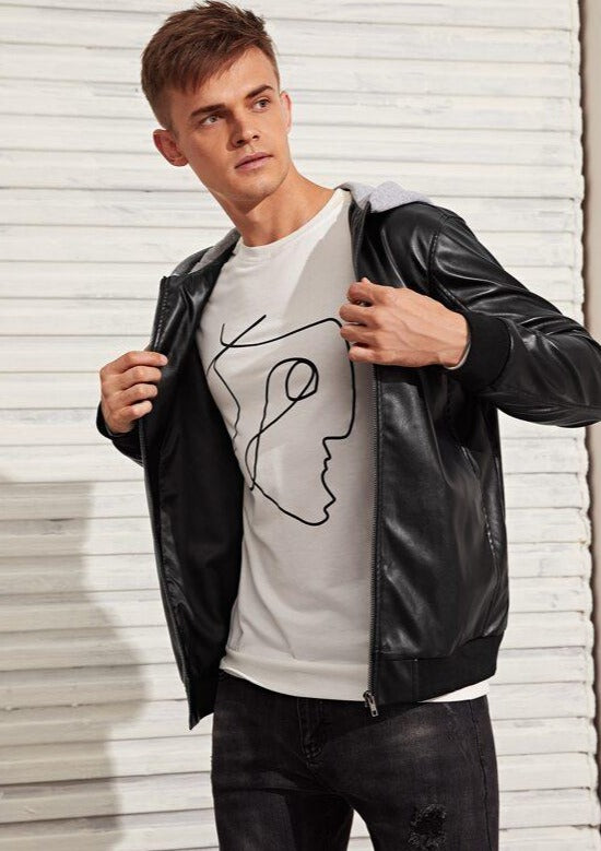 Hooded Black Leather Jacket