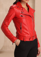 Red leather biker jacket