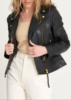 Women’s Gold Trim Leather Biker Jacket