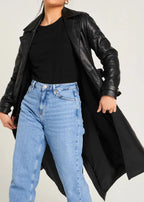 Black glossy leather trench coat
