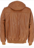 Leather Hooded Jacket Tan