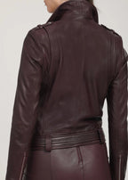Maroon leather moto jacket