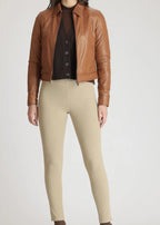 Cropped brown leather jacket