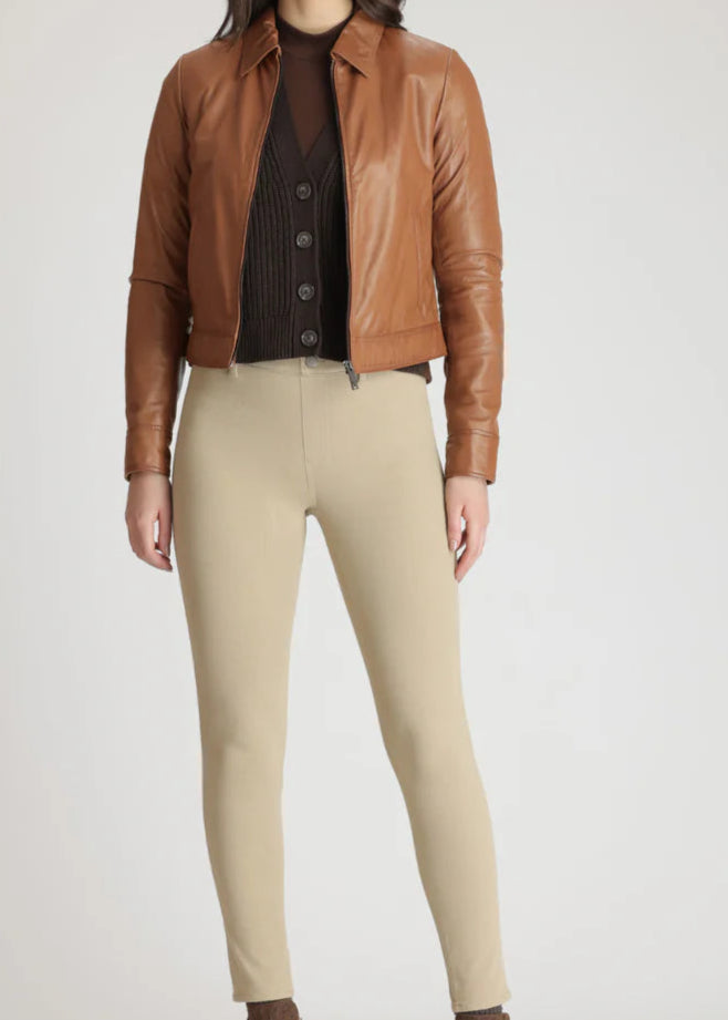 Cropped brown leather jacket