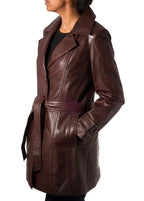 Brown leather trench coat