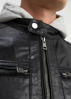 Cafe Racer Leather Jacket with Removable Hood