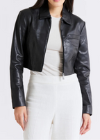 Black cropped leather jacket