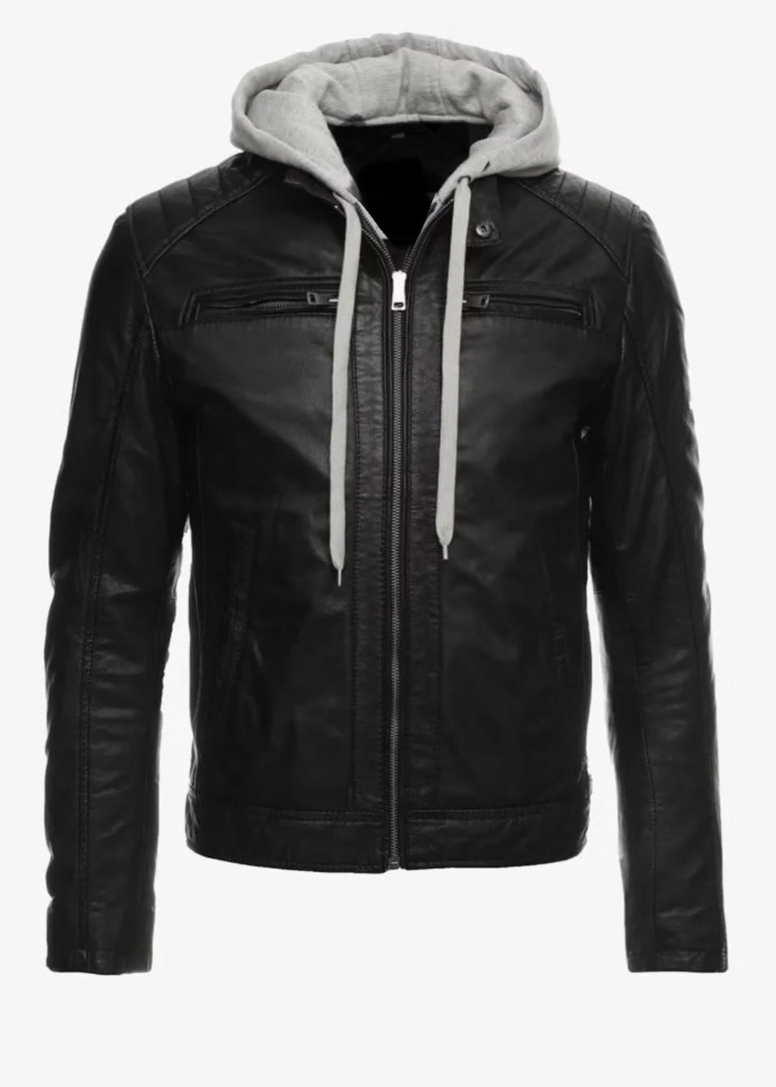 Cafe Racer Leather Jacket with Removable Hood