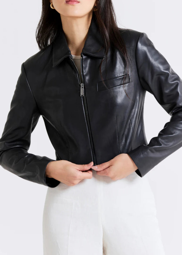 Black cropped leather jacket