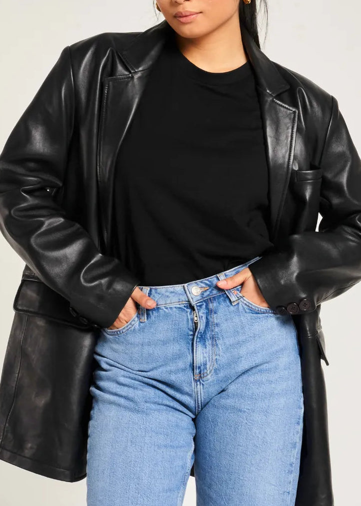 Black leather oversized blazer
