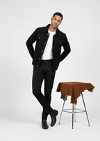 Black Suede Trucker Jacket With Buttons