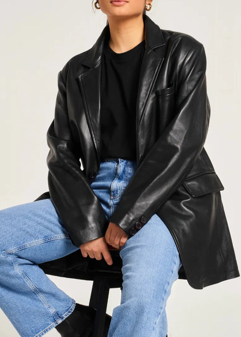 Black leather oversized blazer