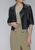 Cropped top leather jacket