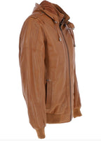 Leather Hooded Jacket Tan