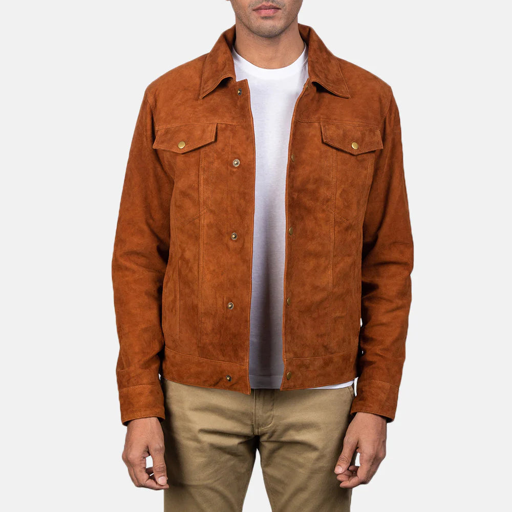 Brown suede trucker jacket