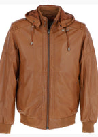 Men’s Leather Hooded Jacket Tan