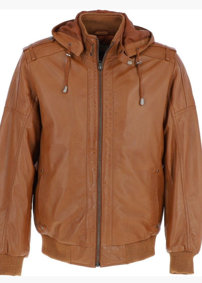 Men’s Leather Hooded Jacket Tan
