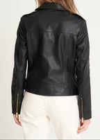 Womens Gold Trim Leather Biker Jacket