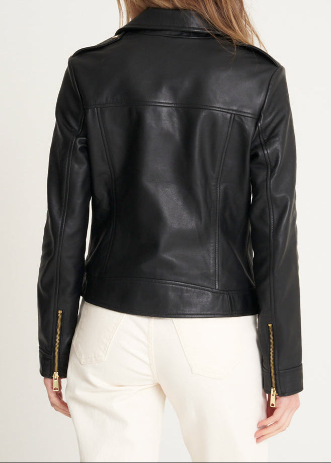 Womens Gold Trim Leather Biker Jacket