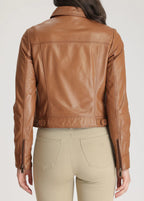 Cropped brown leather jacket