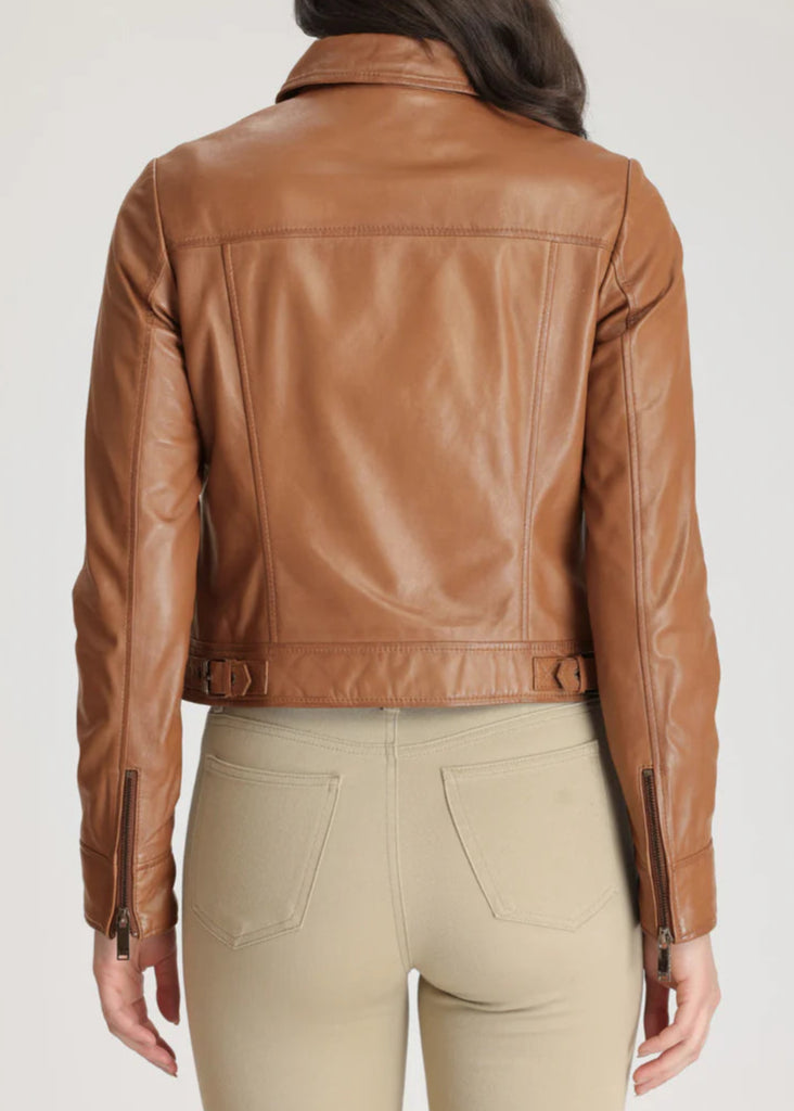 Cropped brown leather jacket