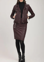 Maroon leather moto jacket