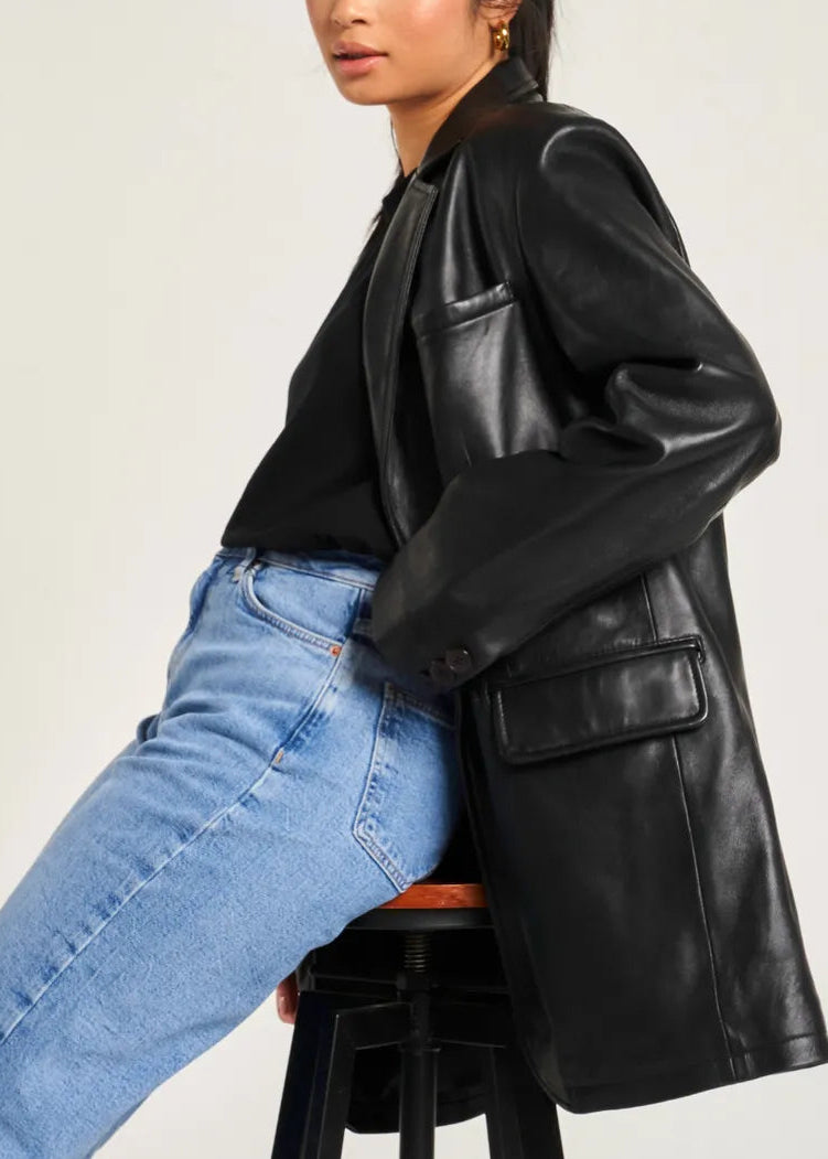 Black leather oversized blazer