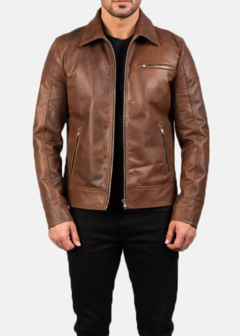 Brown Leather Biker Jacket