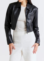 Black cropped leather jacket