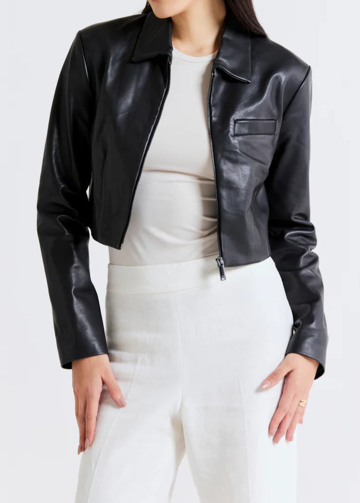 Black cropped leather jacket
