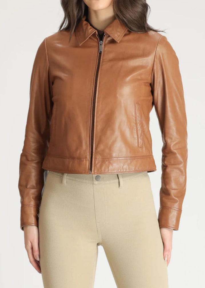 Brown Cropped Leather Jacket
