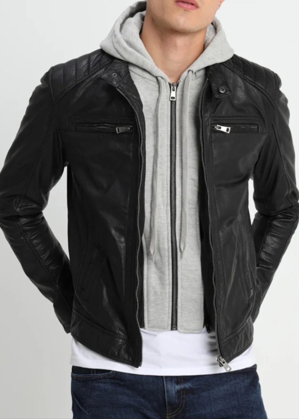 Cafe Racer Hooded Leather Jacket