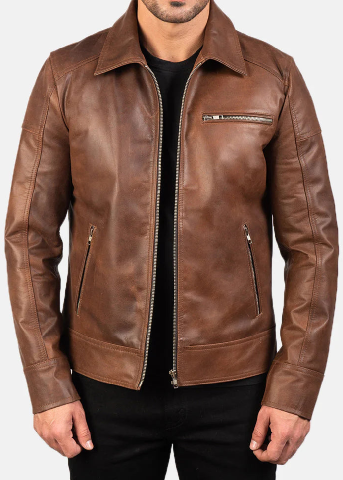 Brown Leather Biker Jacket