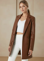 Brown leather long coat
