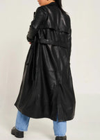 Black glossy leather trench coat