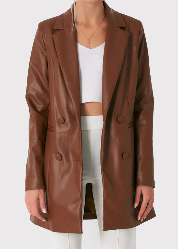 Brown leather long coat