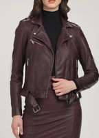 Maroon leather moto jacket