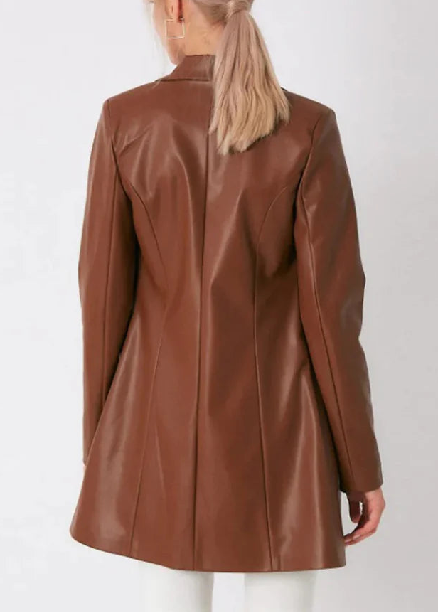 Brown leather long coat