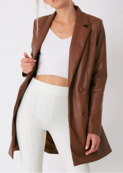 Brown leather long coat