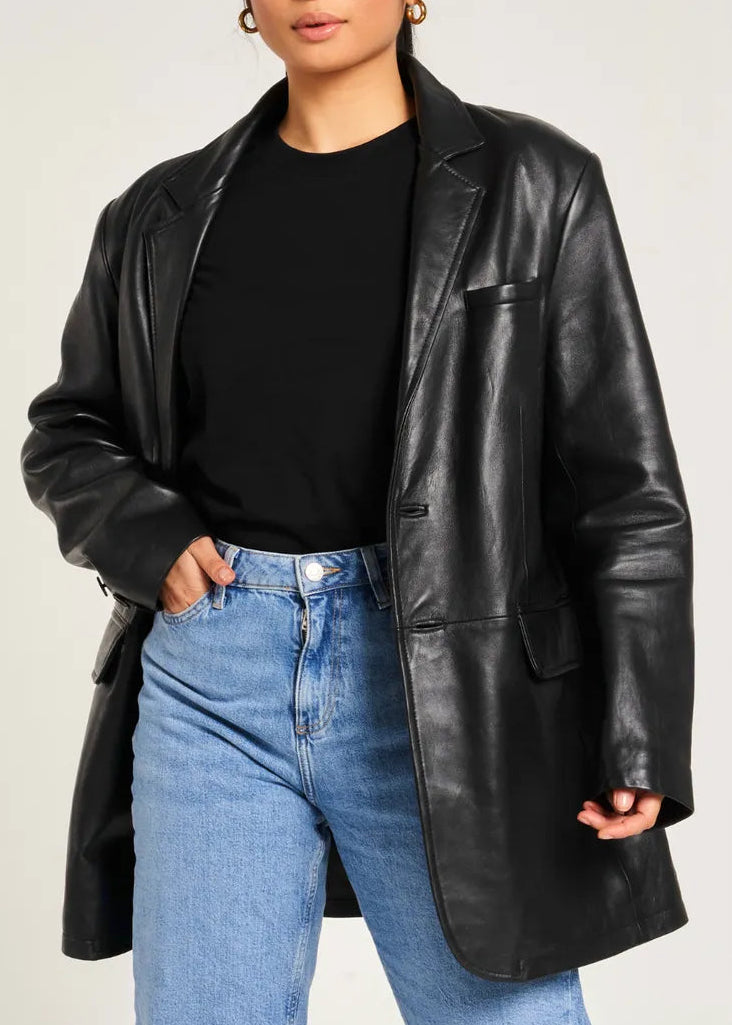 Black leather oversized blazer