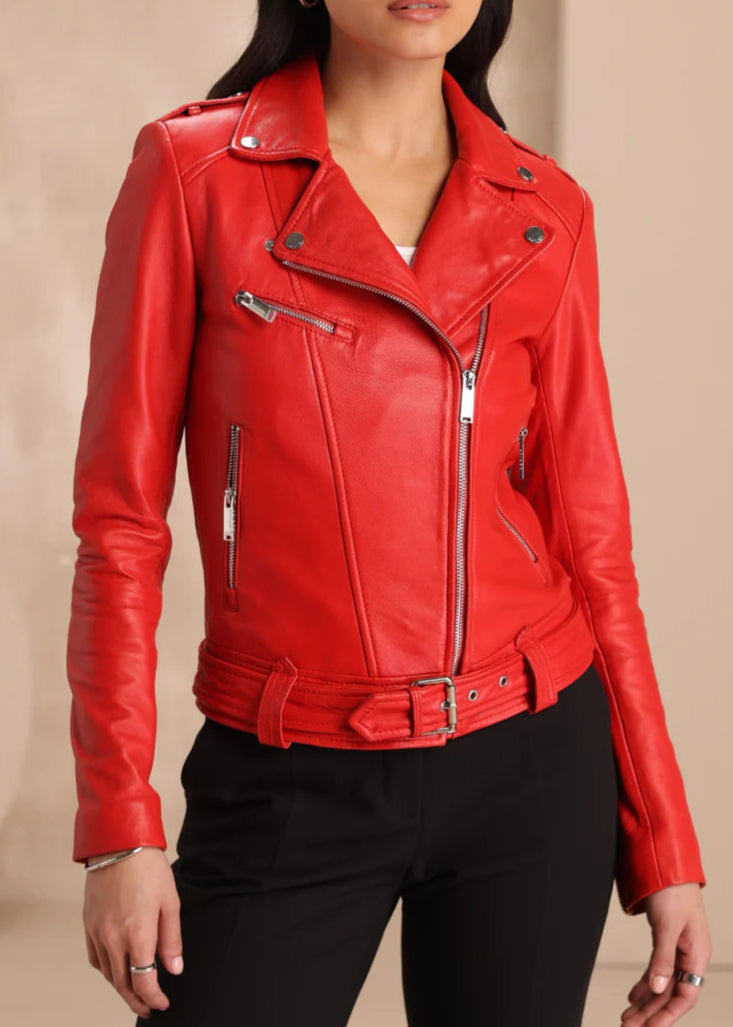 Red leather biker jacket