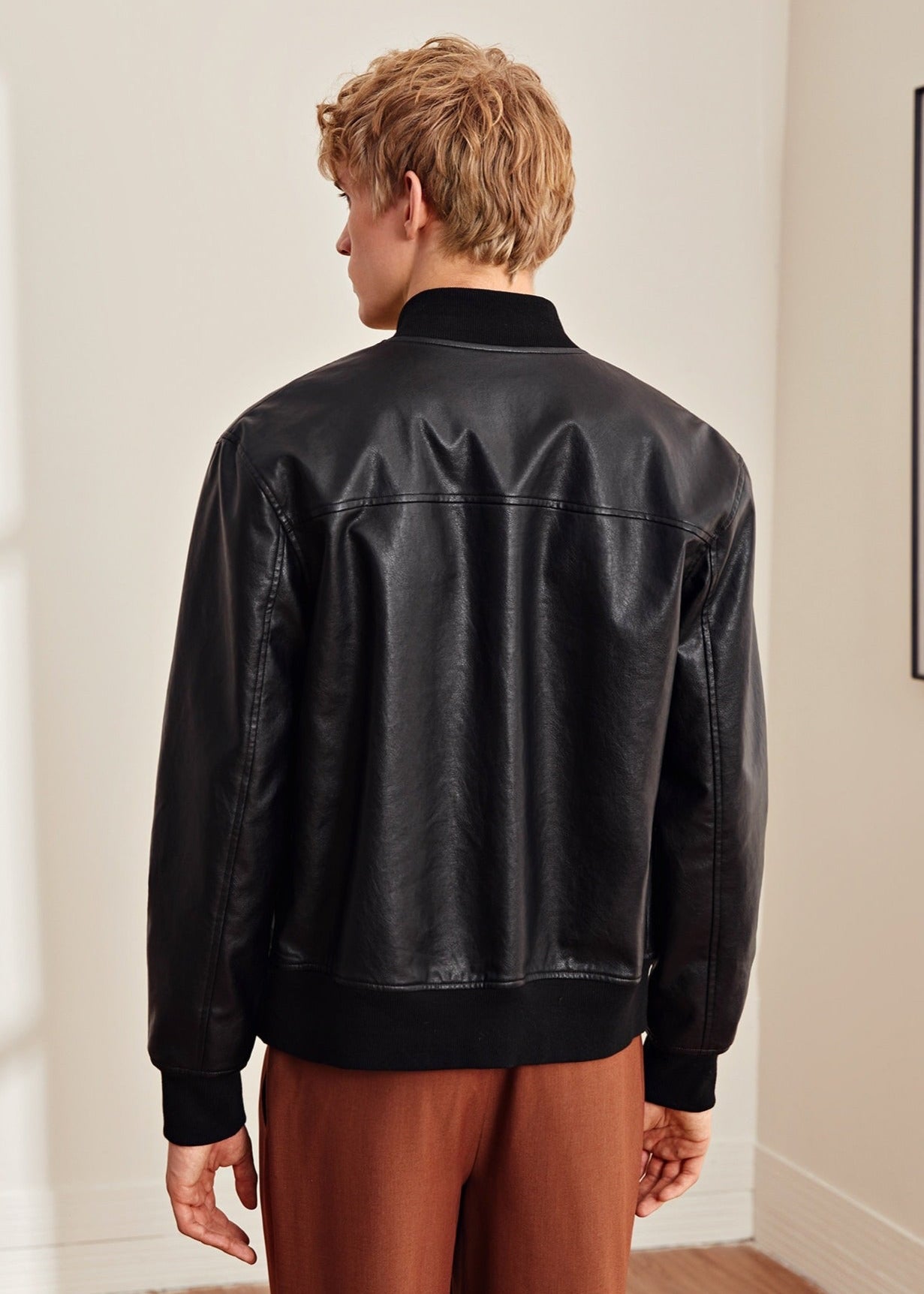 Leather Contrast Trim Jacket