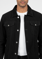 Black Suede Trucker Jacket With Buttons